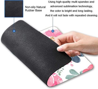 KUOSGM Mouse Pad, Premium-Textured Mouse Mat, Non-Slip Rubber Base Mousepad for Laptop, Computer & PC,9.5×7.9 in,Pink Green Flower