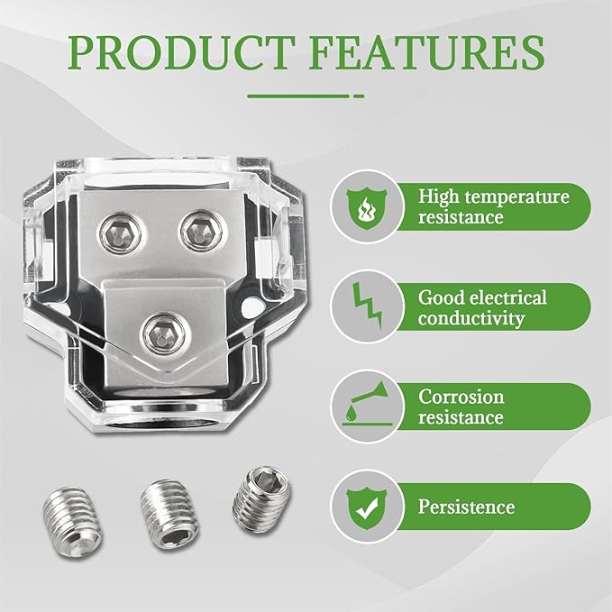 BOJACK 2 Way Power Distribution Connecting Block 1x0/2/4 Gauge Input 2x4/8 Gauge Output Power Distribution Block for Car Amplifier Audio Splitter