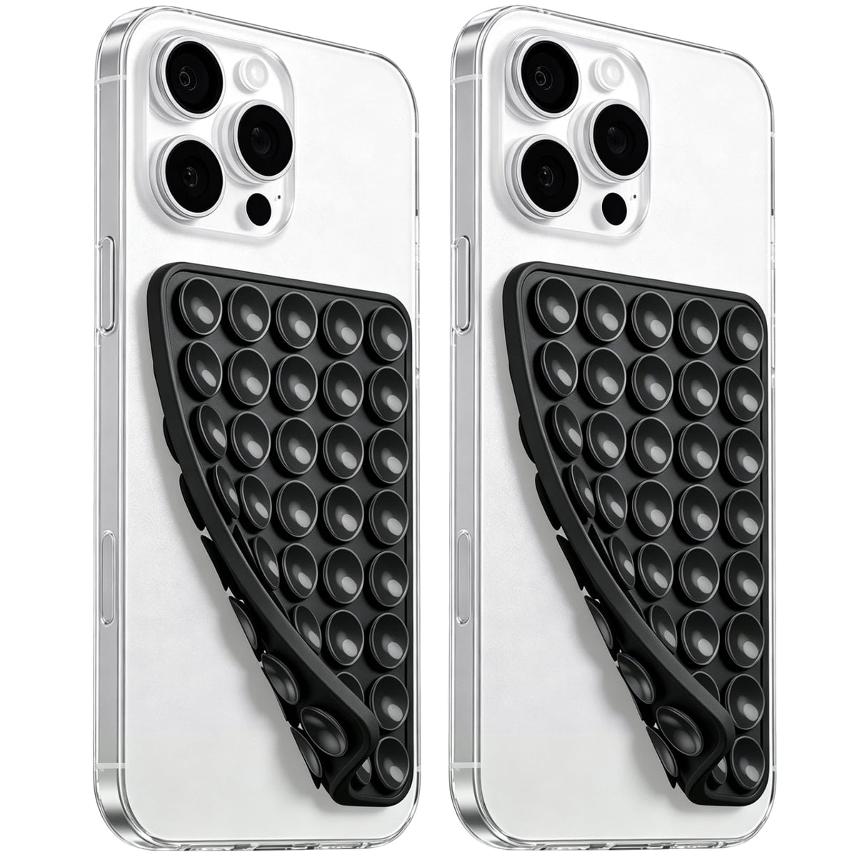 LvShuLiangPin Anteel 2 Pack Silicone Suction Cup Phone Case Mount Double Sided, Hands-Free Strong Grip Silicon Phone Holder, Non Slip Phone Accessories for Selfies and Videos (Black)