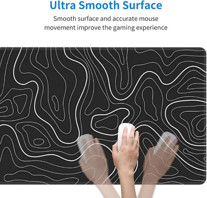 Topographic Contour Extended Big Mouse Pad Large,Gaming Mouse Pad Desk Pad,31.5x11.8 Inch Long Computer Keyboard Mouse Mat Mousepad with 3mm Non-Slip Base and Stitched Edge for Gaming and Office
