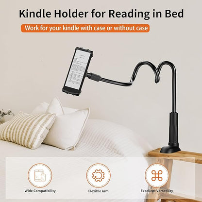 Gooseneck Kindle Holder for Reading in Bed - [Anti-Slip] Phone Holder for Bed, Kindle Paperwhite Stand Accessories, Overhead Cell Phone Clamp Mount for Desk, for Tablets 4-10 inches