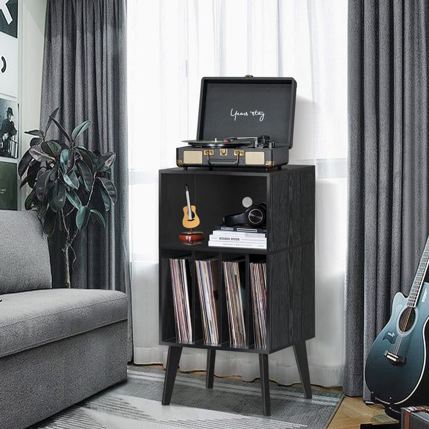Lerliuo Record Player Stand, Black Turntable Stand Holds up to 160 Albums