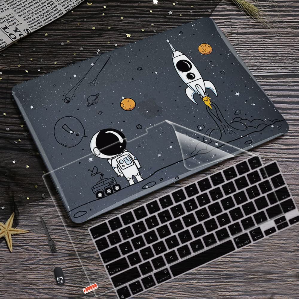LCMOCICO for MacBook Air 13 inch Case 2020 2019 2018 Release M1 A2337 A2179 A1932, Glitter Crystal Pritned Pattern Hard Case Cover for Mac Air 13.3" Retina Display Touch ID, Astronauts & Spacecraft