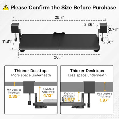 BONTEC KMT01-PJ Under Desk Keyboard Tray, Pull-Out Keyboard & Mouse Platform with C-Clamp, 20 x 11.8 in Space-Saving Ergonomic Slide-Out Drawer, Black