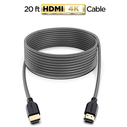 PowerBear 4K HDMI Cable 20 ft [2 Pack] High Speed, Braided Nylon & Gold Connectors, 4K @ 60Hz, Ultra HD, 2K, 1080P, ARC & CL3 Rated | for Laptop, Monitor, PS5, PS4, Xbox One, Fire TV, Apple TV & More