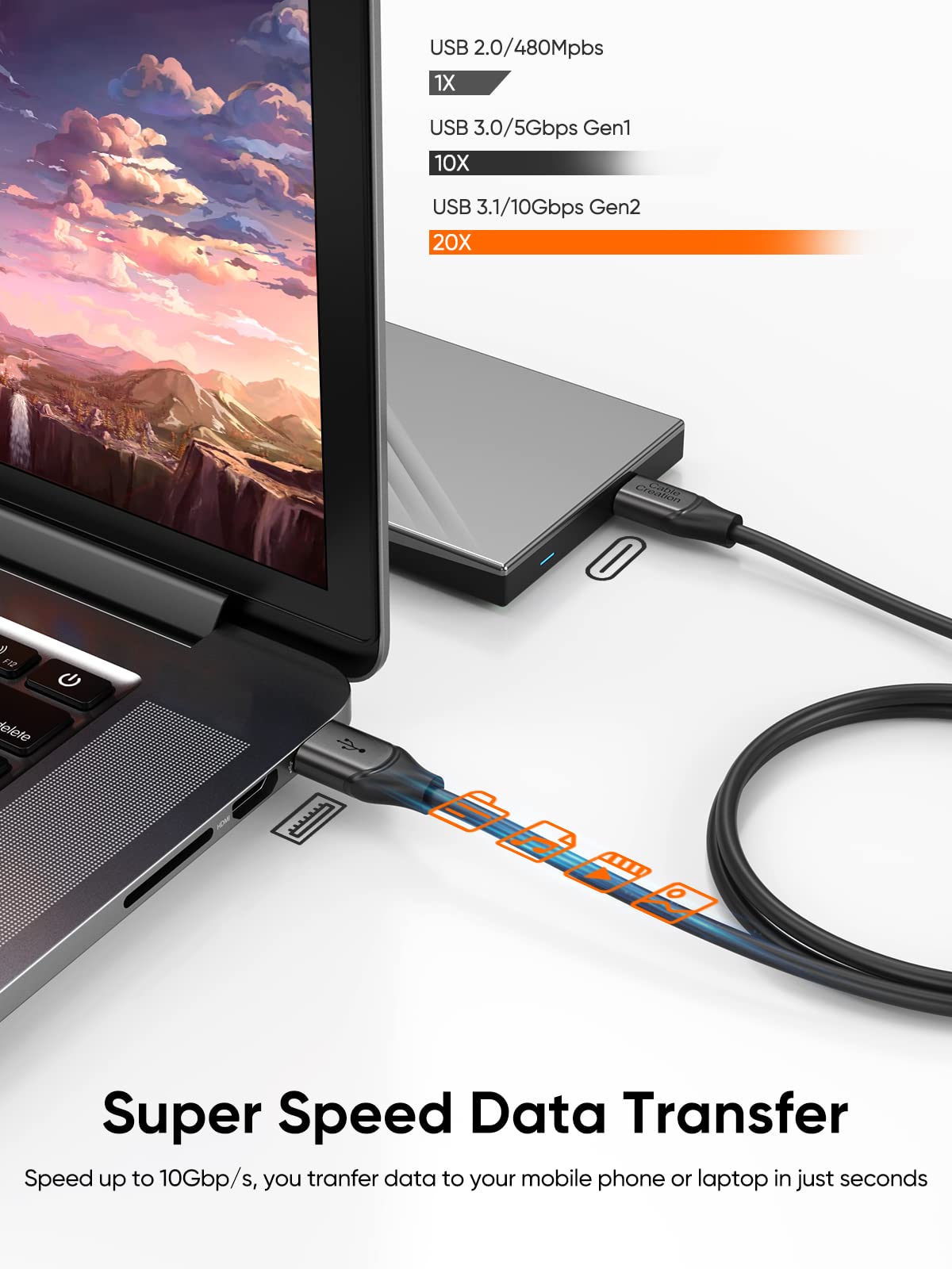CableCreation USB C to USB A Cable 5FT, USB 3.1 3.2 Gen2 10Gbps Data Cable
