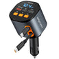 Retractable Car Charger,5 in 1 Fast Car Phone Charger 90W,Bluetooth 5.3 FM Transmitter Adapter,Handsfree Call,2 Retractable Cables and USB Cars Chargers for iPhone 17/16/15/14/13/Galaxy/Pixel