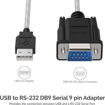 SABRENT USB to RS-232 DB9 Serial 9-Pin Adapter, 6ft (SBT-USC6K)