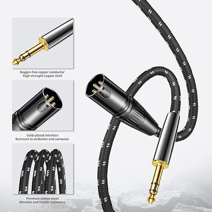Kumiho XLR Male to 1/4 Inch 6.35mm TRS Stereo Cable Hi-Fi Balanced Bi-Shielded Interconnect Patch Cables for Microphones, Amplifiers, Mixers, Speakers 10FT