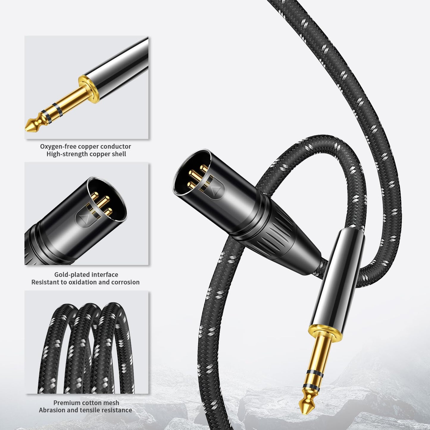Kumiho XLR Male to 1/4 Inch 6.35mm TRS Stereo Cable Hi-Fi Balanced Bi-Shielded Interconnect Patch Cables for Microphones, Amplifiers, Mixers, Speakers 10FT