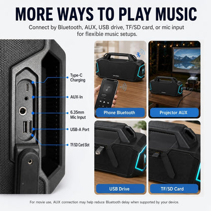 Musibaby 80W Portable Bluetooth Speaker, Loud Bass, IPX6 Waterproof, Black