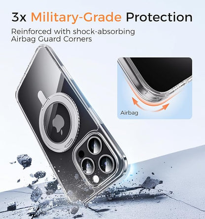 MAGIC JOHN 360° Rotatable Magnetic Invisible Stand for iPhone 16 Pro Max Case [Camera Control Button] [Compatible with MagSafe] 16FT Shockproof for iPhone 16 Pro Max Case 6.9'' with Kickstand, Clear