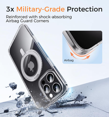 MAGIC JOHN 360° Rotatable Magnetic Invisible Stand for iPhone 16 Pro Case [Camera Control Button] [Compatible with MagSafe] 16FT Shockproof for iPhone 16 Pro Case 6.3'' with Kickstand, Clear