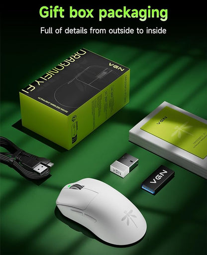 VGN F1 PRO Wireless Gaming Mouse - Ultralight 49g - Wireless & Wired Mode - 26000 Adjustable DPI - 1000Hz Polling Rate - 65 Hours Battery - Programmable Buttons - Esports Professional Grade - USB-C