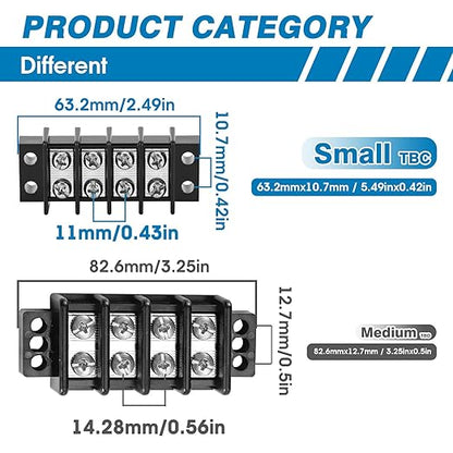 GLOSO Terminal Blocks Double Row Stainless 11 mm Pitch TBC, Marine Grade, 12-22 AWG Cu, 25A/300V - 1 Pack, 10 Poles