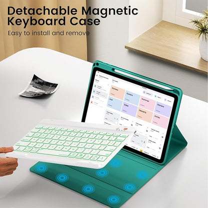 OYEEICE Keyboard Case for iPad Pro 12.9 inch (6th, 5th, 4th Gen) & New Air 13 inch M2, 7 Color Backlit Detachable Wireless Keyboard, Auto Sleep/Wake Cover with Pencil Holder (2022 2021 2020) - Teal