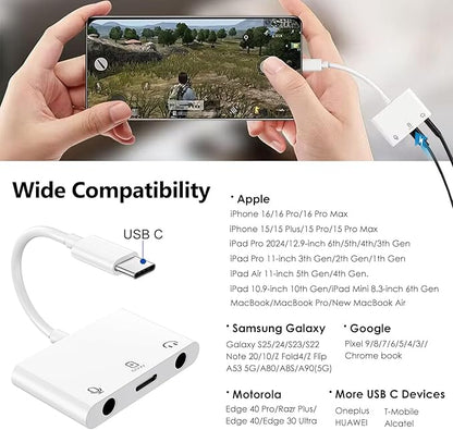 USB-C to Microphone & 3.5mm Audio Adapter with PD Fast Charging for Live-Streaming, 3-in-1 Aux to USB C Audio & MIC Splitter Compatible with iPhone 15/16, iPad Pro, Galaxy S25Ultra, and More