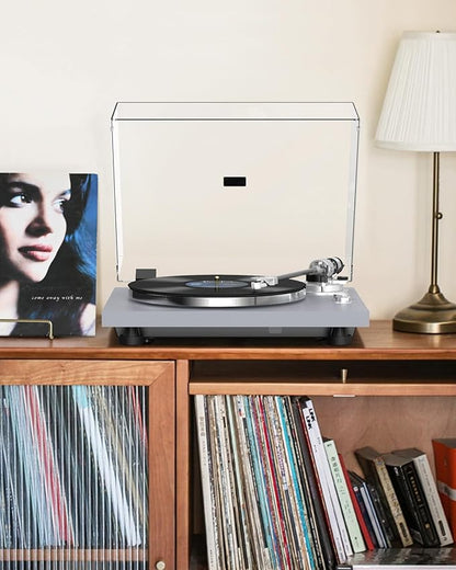 Turntable Record Player Wireless Output Carbon Fiber Tonearm Vinyl Player Aluminium Platter Belt-Drive LP Turn Tables 33 1/3&45 RPM Phono Level Audio RCA Line Output AT-3600L MM Cartridge Grey