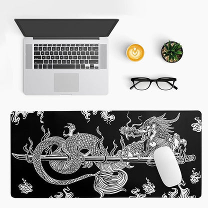 Dragon Gaming Mouse Pad - Black, Large (31.5x11.8 Inch), Non-Slip Base, Stitched Edge for Gaming & Office