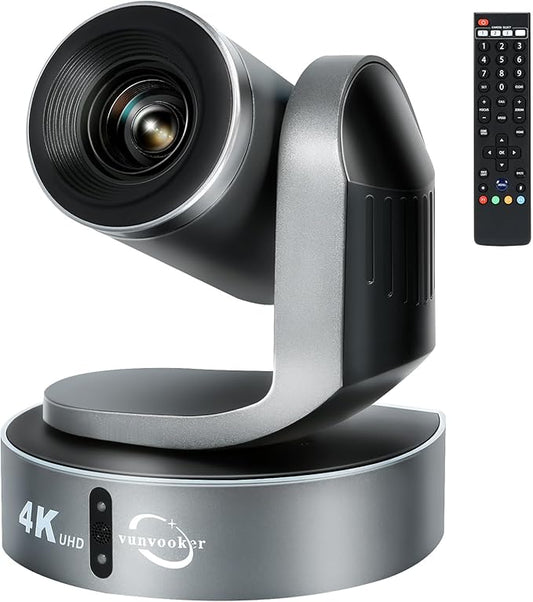 Vunvooker 4K Conference Room Camera,PTZ Camera 20X Optical Zoom with IP/USB3.0/HDMI/RS232/RS485 for IP Live Streaming Video Conference and Church Education