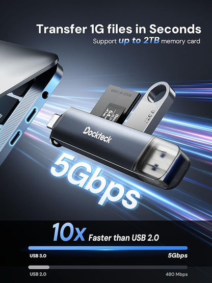 Dockteck SD Card Reader, 5G Super Speed USB3.0 SD/TF Card Reader, 3-Slot USB A/C to SD/Micro SD/USB A Memory Card Reader for UHS-I SD/Micro SD/SDHC/SDXC/MMC, Support OTG for Plug&Play