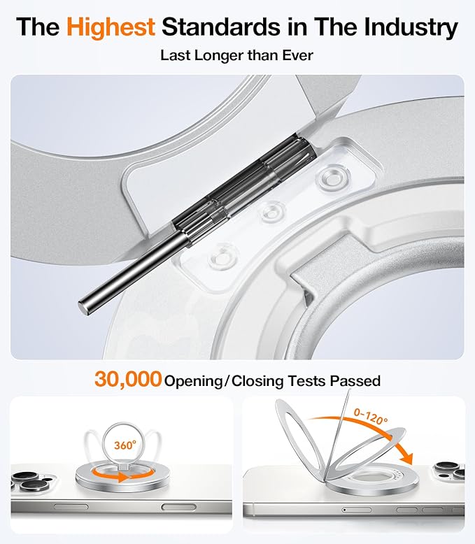 TORRAS 2025 Upgrade [Dual-Ring] Fit for MagSafe Phone Grip Ring Holder [Dual-Ring] Compatible with MagSafe Kickstand Magnetic for iPhone 16/15/14/13/12/11 Samsung, Google Accessories, Silver White