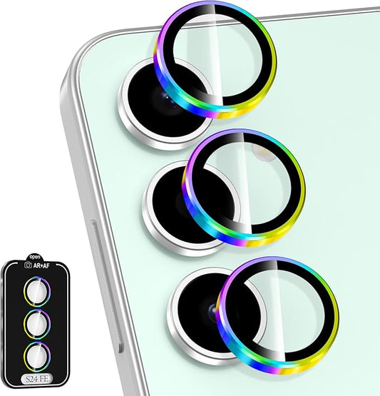 Avocase for Samsung Galaxy S24 FE Camera Lens Protector, Individual Metal Ring Tempered Glass Lens Cover, [Strong Adsorption] Scratch Resistant Ultra-Thin HD Clear Lens Cover, 1 Set-Colorful Ring