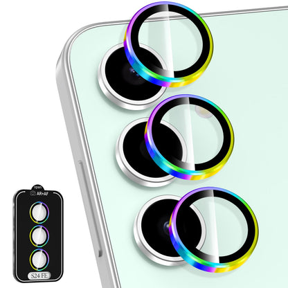 Avocase for Samsung Galaxy S24 FE Camera Lens Protector, Individual Metal Ring Tempered Glass Lens Cover, [Strong Adsorption] Scratch Resistant Ultra-Thin HD Clear Lens Cover, 1 Set-Colorful Ring