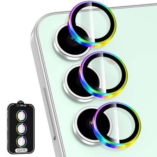 Avocase for Samsung Galaxy S24 FE Camera Lens Protector, Individual Metal Ring Tempered Glass Lens Cover, [Strong Adsorption] Scratch Resistant Ultra-Thin HD Clear Lens Cover, 1 Set-Colorful Ring