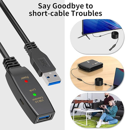 LDKCOK Active USB 3.0 Extension Cable 60ft– Male to Female Extender Cord, USB Extension Cable for USB Flash Drive, Card Reader, Hard Drive, Keyboard, PlayStation, Xbox, VR, Printer, Camera, Laptop