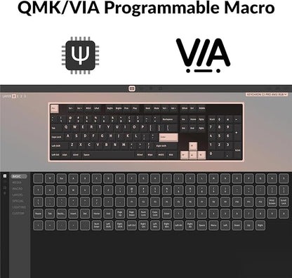 Keychron C2 Pro Wired Custom Mechanical Keyboard Full Size Layout QMK/VIA Programmable Macro White Backlit with Keychron K Pro Red Switch OEM Profile Double-Shot PBT Keycaps for Mac Windows Linux