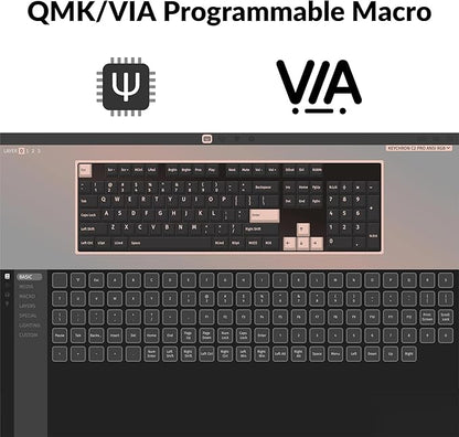 Keychron C2 Pro Wired Custom Mechanical Keyboard Full Size Layout QMK/VIA Programmable Macro White Backlit with Keychron K Pro Brown Switch OEM Profile Double-Shot PBT Keycaps for Mac Windows Linux