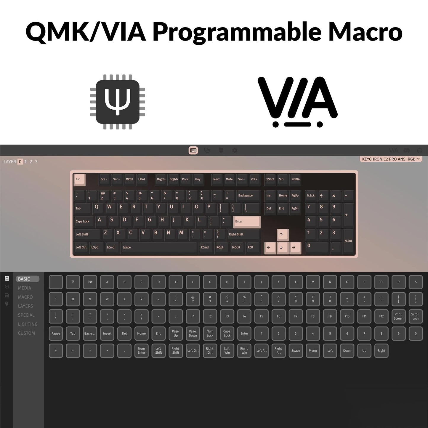 Keychron C2 Pro Wired Custom Mechanical Keyboard Full Size Layout QMK/VIA Programmable Macro White Backlit with Tactile Brown Switch OEM Profile Double-Shot PBT Keycaps for Mac Windows Linux