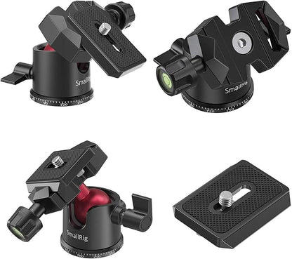 SmallRig Mini Ball Head, Tripod Head Camera 360° Panoramic with 1/4" Screw 3/8" Thread Mount and Quick Release Plate Metal Ball Joint for Monopod, DSLR, Phone, Gopro, Max Load 4.4lbs/2kg - BUT2665