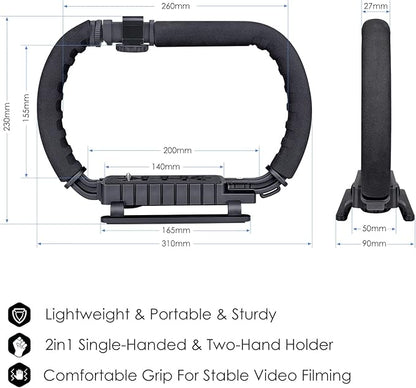 3-Shoe DSLR/Mirrorless/Action Camera Camcorder Phone Stabilizer Expansion Cage Mount Moviemaking Holder Rig YouTube Tiktok Vlogging Video Kit Compatible with GoPro Canon Nikon Sony iPhone Android