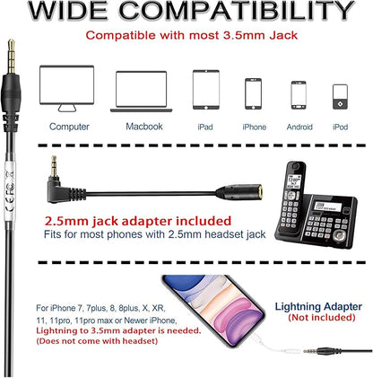 Wantek Cell Phone Headset Mono with Noise Canceling Mic, Wired Computer Headphone for iPhone Samsung Huawei HTC LG ZTE BlackBerry Smartphones and Laptop PC Mac Tablet with 3.5mm Jack(F600J35)