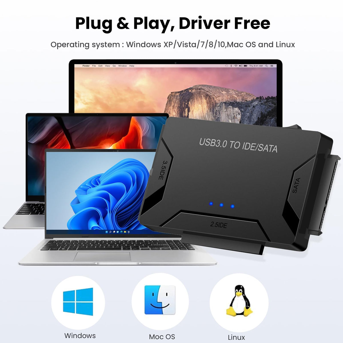 USB 3.0 to SATA IDE Adapter for 2.5" 3.5" SSD HDD Hard Drive Reader 5Gbps