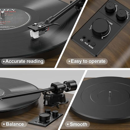 Record Player High-Fidelity Turntable with 2.1 Channel Sound System Built-in Subwoofer for Enhanced Bass, Vinyl Record Player with Magnetic Cartridge BT5.3 Playback RCA Out Aux in Belt-Drive 33/45RPM