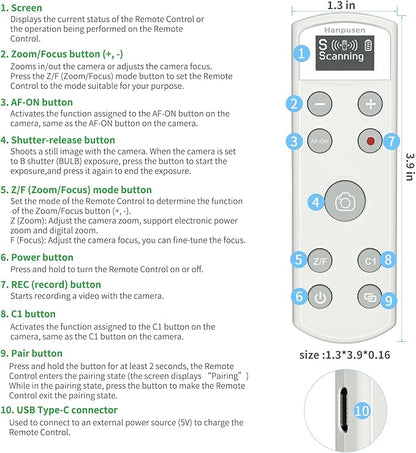 for Sony Rechargeable Wireless Remote Control - Camera Remote Shutter Release with Zoom Focus Compatible with Sony ZV-1/ZV-E10/RX0 II/A6100/A6400/A6600/A6700/A7R V/A7 IV/A7 III/A9 II/ZV-E1/ZV-1F