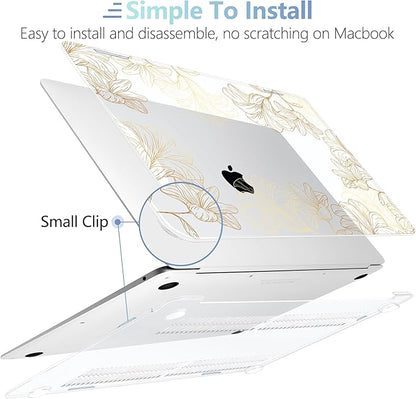 MEEgoodo for MacBook Air 13 inch Case 2021 2020 2019 2018 Released A2337 M1 A2179 A1932 with Touch ID, Plastic Hard Shell & Keyboard Cover Compatible with MacBook Air Case 13.3, Drawn Golden Floral