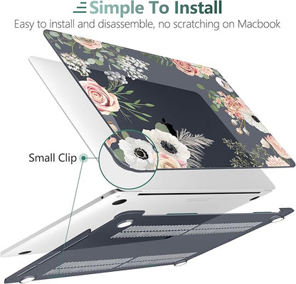 TWOLSKOO Compatible with MacBook Pro 13 inch Case 2023-2016 A2338 M2/M1 A2251 A2289 A2159 A1989 A1706, Plastic Hard Shell Cover & Keyboard Skin & Screen Protector, Rose Flower