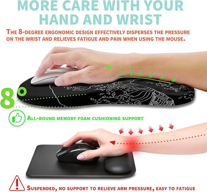 Ergonomic Mouse Pad Wrist Support with Memory Foam Massage Bulge, Carpal Tunnel Pain Relief Mousepad Wrist Rest for Mouse(12x8 inch,Sea Wave)