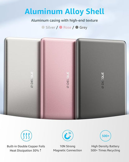 “Air” Power Bank for MagSafe 5000mAh, Ultra Slim Magnetic Wireless Portable Battery Charger Case with USB-C Cable, Compatible with iPhone 17/16/15/14/13/12 Series Only (Pink)