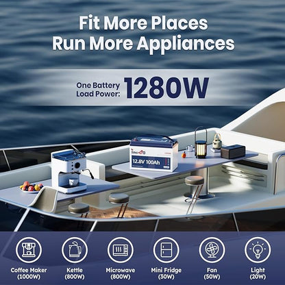 12V 100Ah LiFePO4 Battery with Low Temperature Cut off Protection Group31 Lithium Battery Built-in 100A BMS Max.1280Wh Energy for 12V Trolling Motor, Marine, RV, Boat, Yacht and Off-Grid