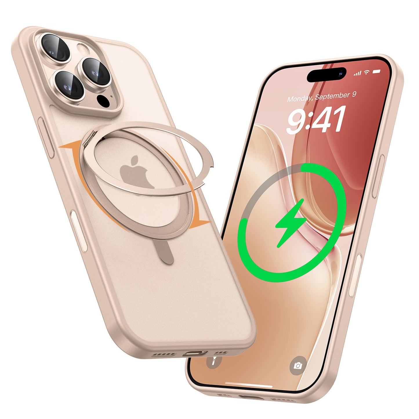 MAGIC JOHN 360° Rotatable Magnetic Invisible Stand for iPhone 16 Pro Case [Camera Control Button] [Compatible with MagSafe] 16FT Shockproof for iPhone 16 Pro Case with Kickstand, Rose Gold