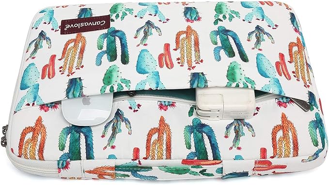 Canvaslove Cactus Corner and Bottom Rebound Bubble Cushioned Laptop Sleeve Bag case with Pockets and Handle For Macbook 14 inch,Surface Laptop 14.4 inch and 14 inch laptop