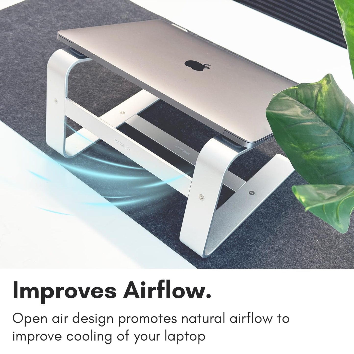 Macally Aluminum Laptop Stand for Desk - Works with All MacBook/Pro/Air & Laptops Between 10” to 17.3” - Sleek and Sturdy Laptop Riser - (ASTAND), Silver Aluminum