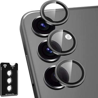 for Samsung Galaxy S25 Camera Lens Protector, Individual Metal Ring Tempered Glass Lens Cover, [Strong Adsorption] Scratch Resistant Ultra-Thin HD Clear Lens Cover, 1 Set-Black