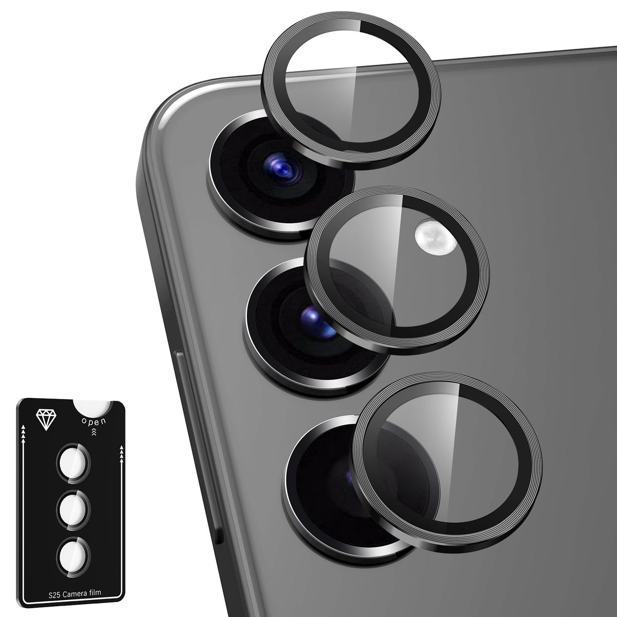 Avocase for Samsung Galaxy A36/A56 Camera Lens Protector, Individual Metal Ring Tempered Glass Lens Cover, [Strong Adsorption] Scratch Resistant Ultra-Thin HD Clear Lens Cover, 1 Set-Black