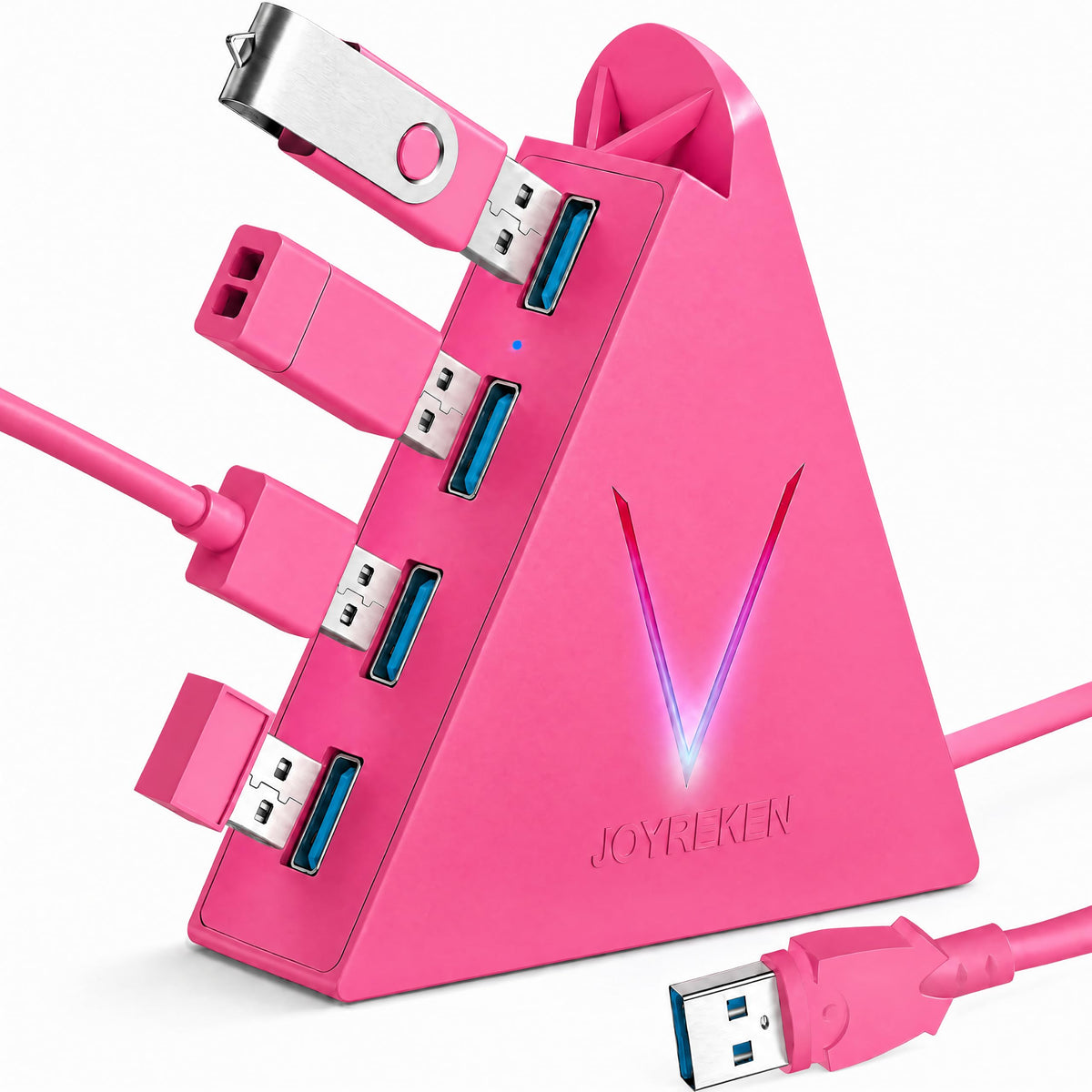 JoyReken USB C Hub, USB Type C to 4-Port USB 3.0 Adapter for MacBook, Surface, Laptop, Flash Drive, Mouse, Keyboard, HDD (2ft, Light Purple)